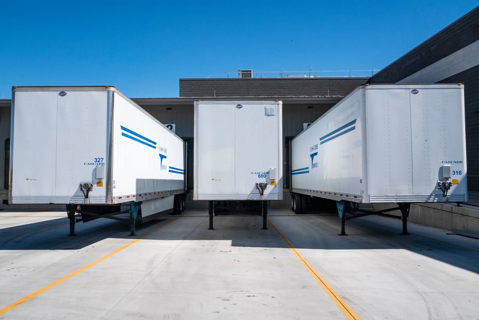 Freight trailers at warehouse loading docks